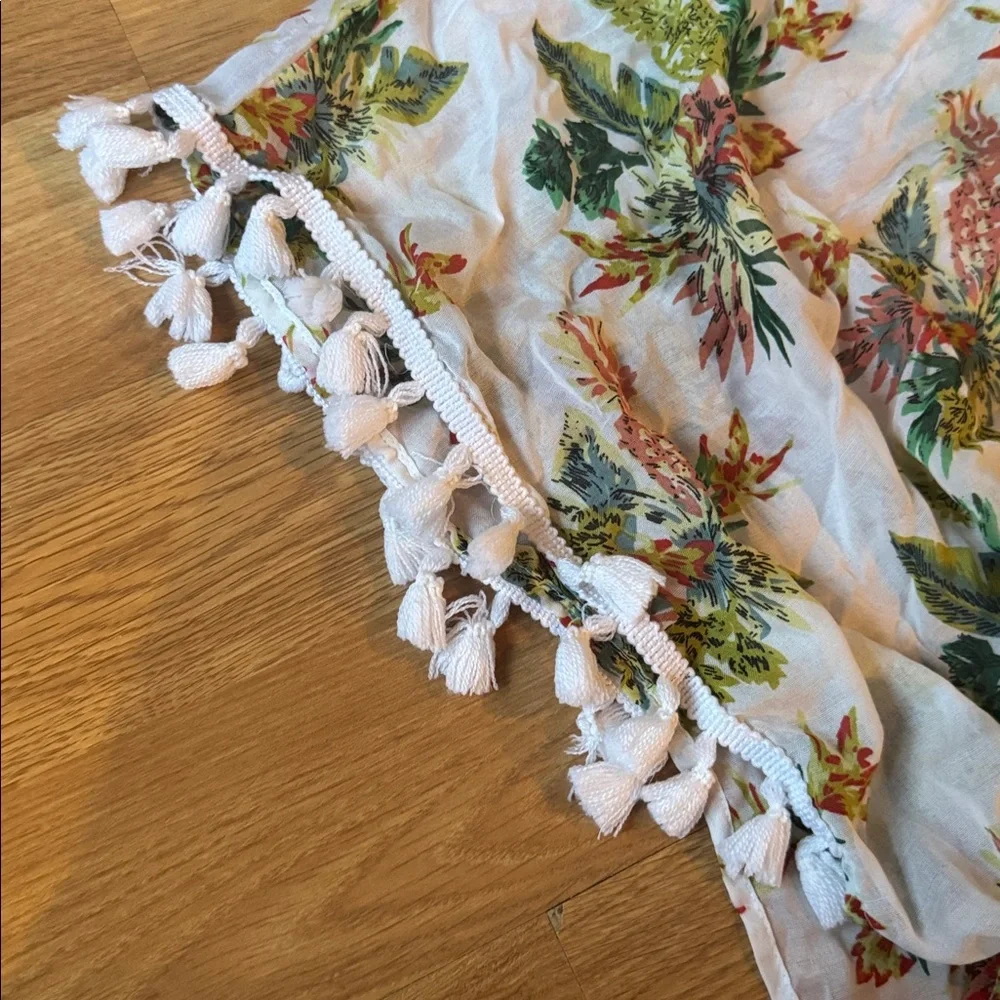 Free Press Green/White Tropical Wrap swimsuit cover up (OS) Fringe cruise ship